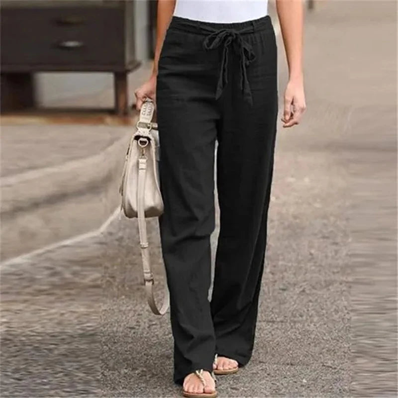 Ilnara | Pantalón Lino Mujer Wide Leg Cordón
