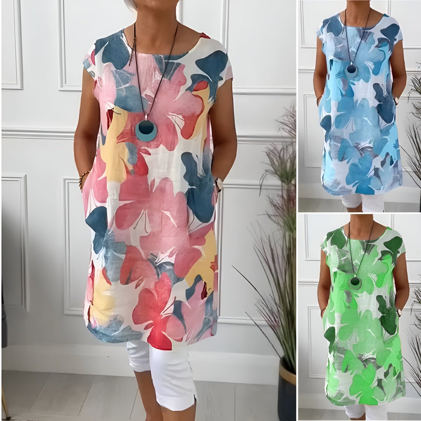 Tonya | Vestido Floral Recto Con Bolsillos