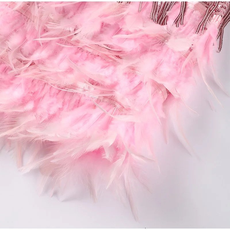 Jemima | Vestido Mini con Tirantes Flecos y Plumas