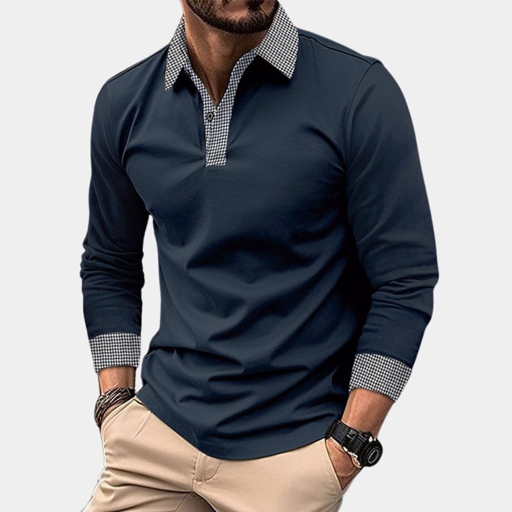 Clément | Polo de Manga Larga con Cuello Cuadriculado