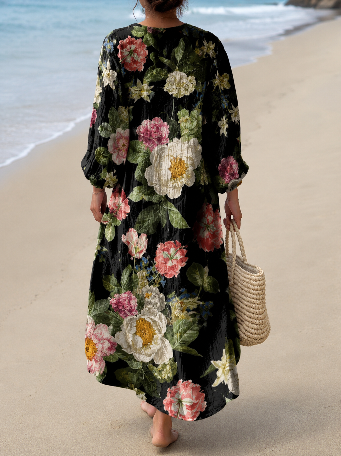 Zylina | Vestido Midi Con Cuello en V y Estampado Floral