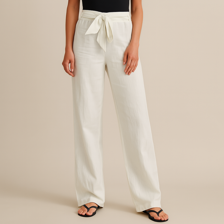 Gwyneth | Pantalón Lino Mujer Wide Leg Cintura Alta