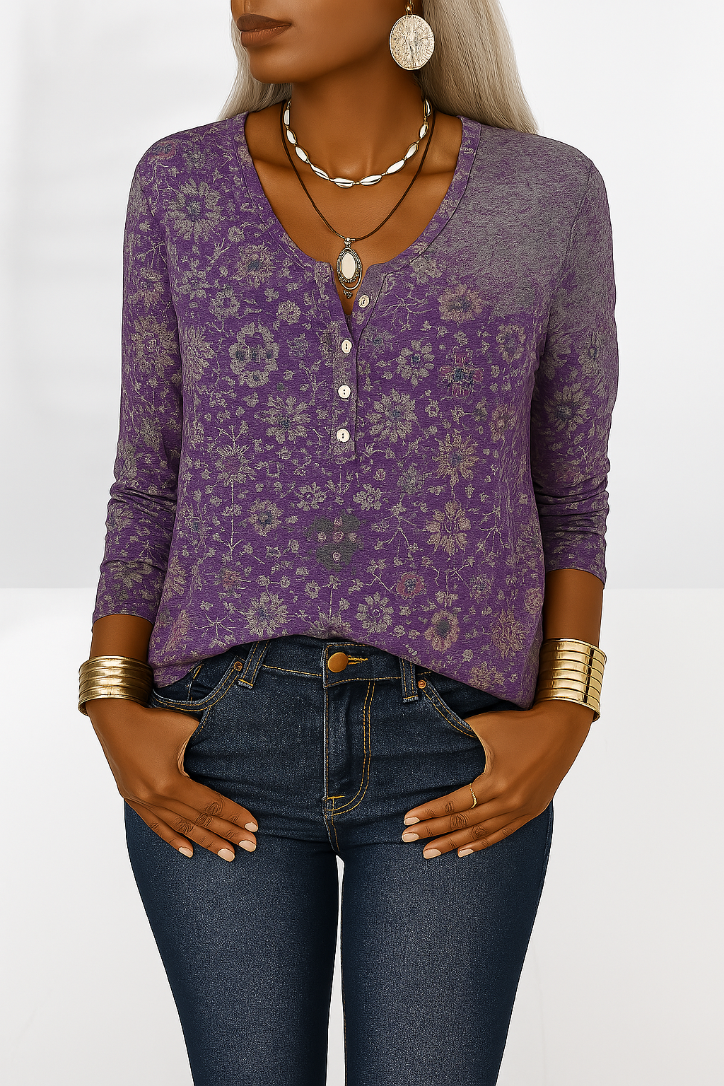 Flossie | Camiseta Henley De Manga Larga Con Estampado Floral