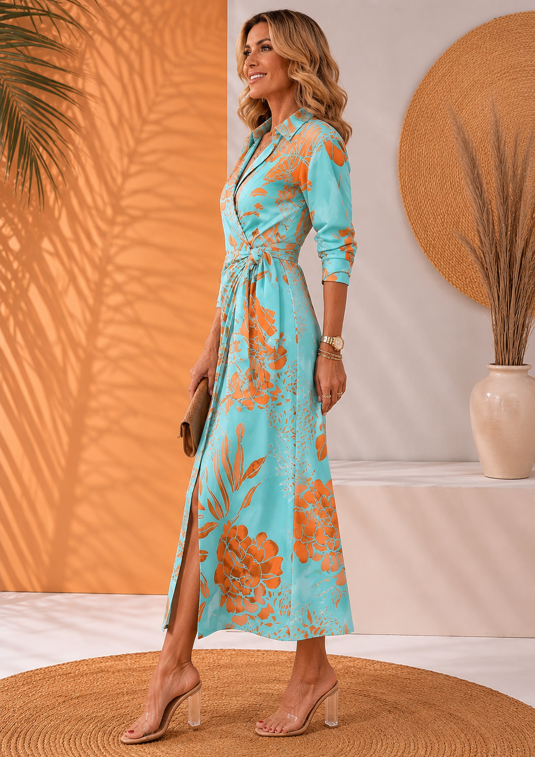 Olivera | Vestido Camisero Largo a Rayas Con Cinturón
