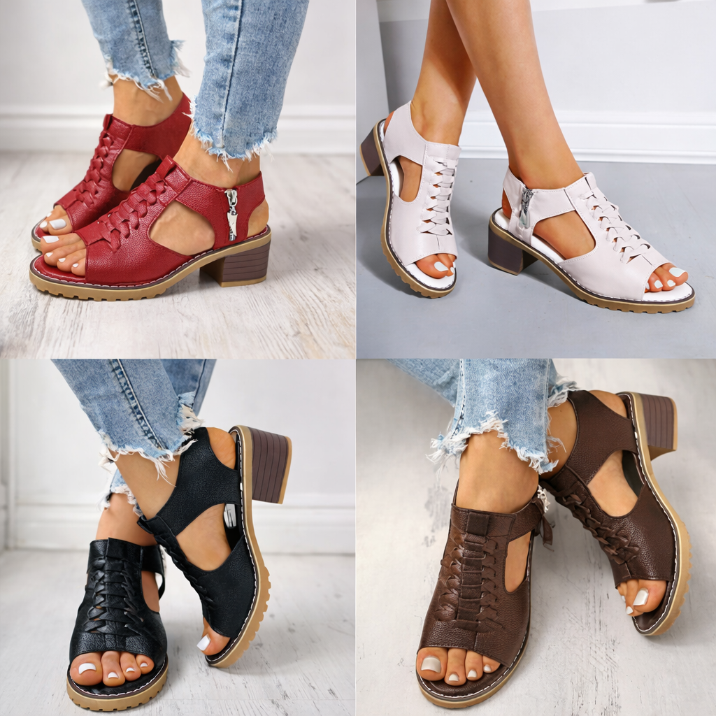 Benita | Sandalias De Tacón Grueso Con Puntera Abierta Y Aberturas Para Mujer