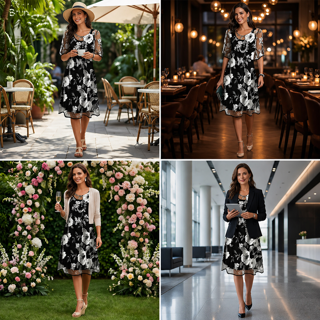 Noay | Vestido Midi Floral Con Manga Transparente