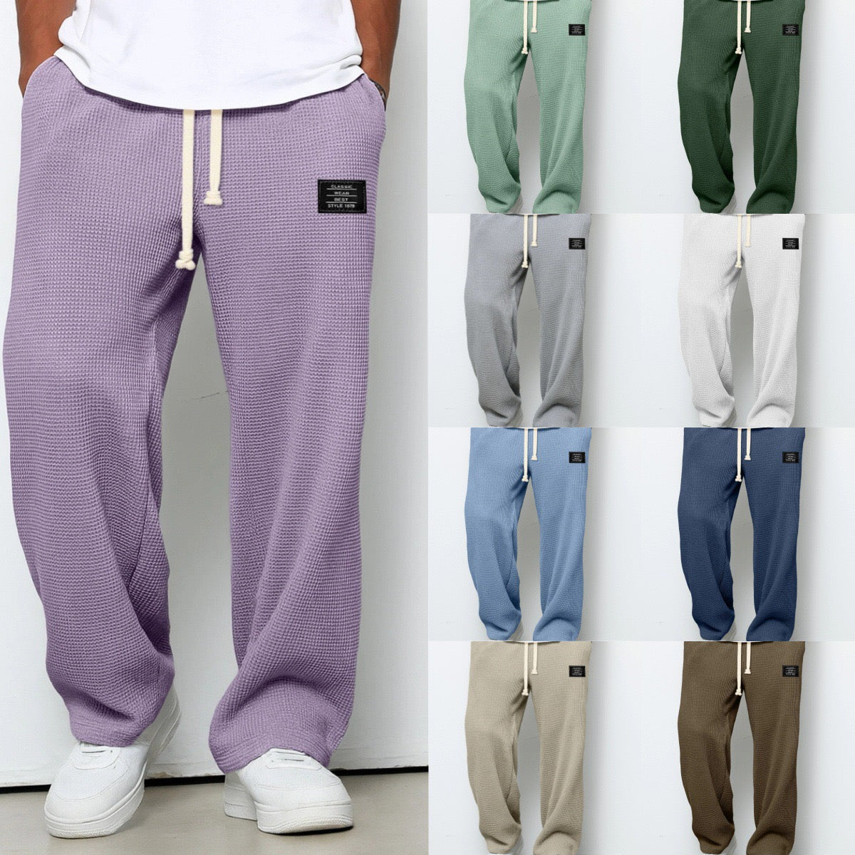 Daved - Pantalones Informales De Punto Tipo Gofre Con Cordón Ajustable