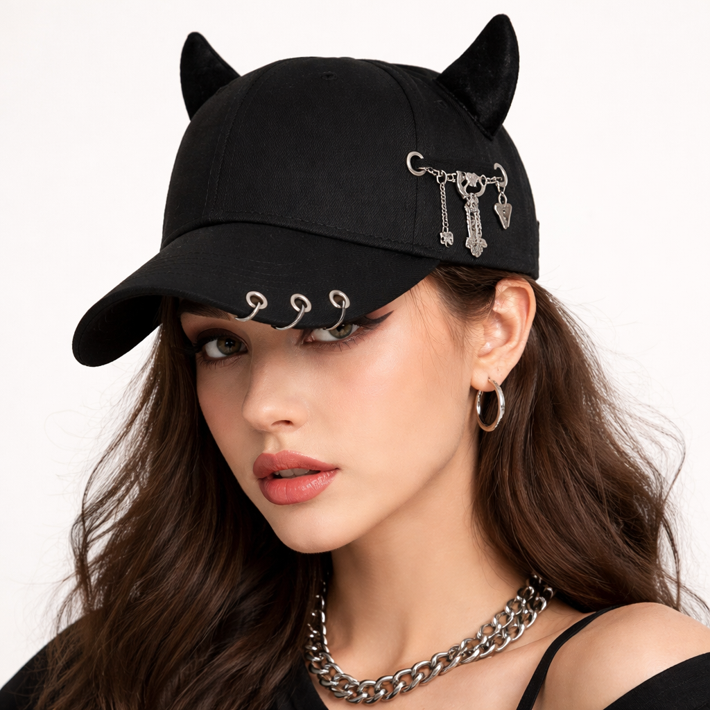 González | Gorra de Béisbol con Detalles de Cuernos del Diablo