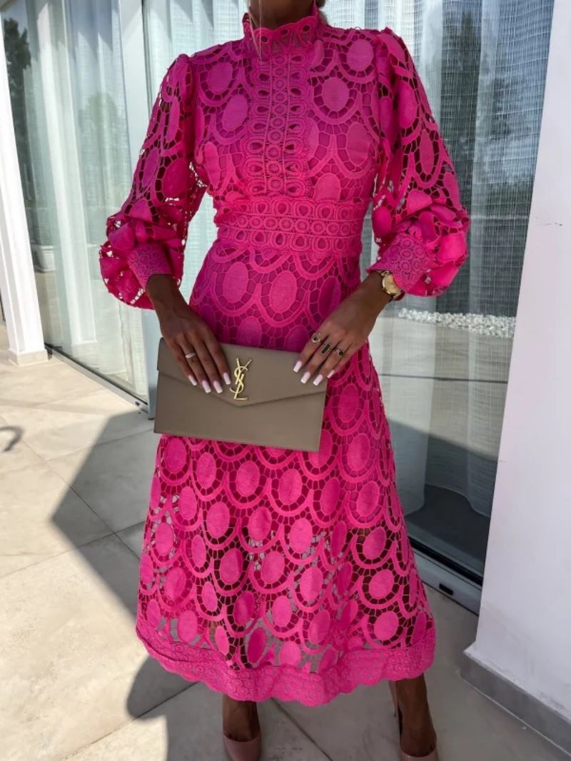 Larena | Vestido midi de Encaje de Manga Larga