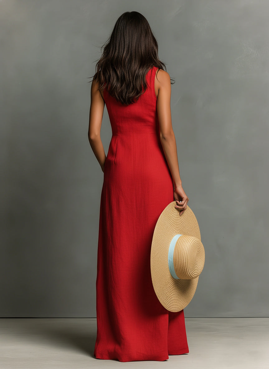 Hani | Vestido Maxi Sin Mangas Con Botones