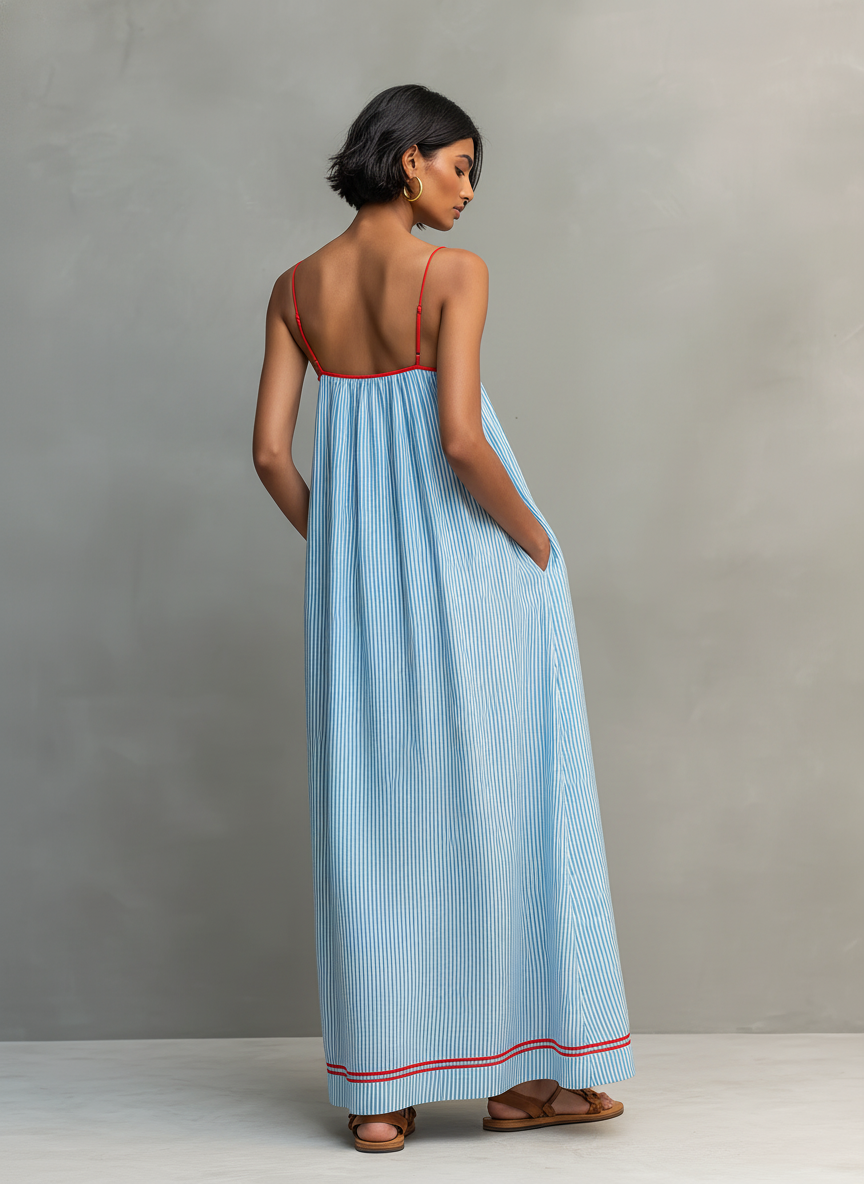 Aliyeva - Vestido Largo de Tirantes Finos a Rayas