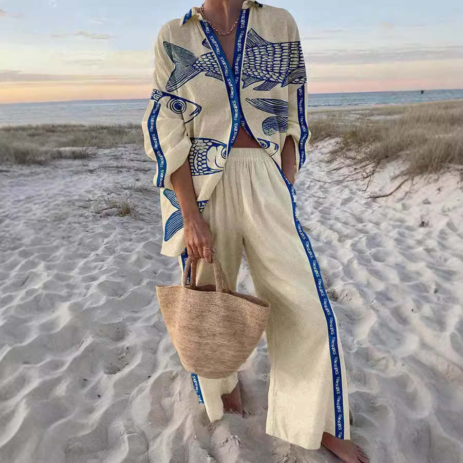 Lynikka | Conjunto con Estampado de Peces y Pantalón Amplio