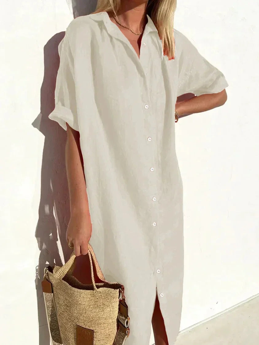 Janie | Vestido Camisero Con Botones Manga Corta