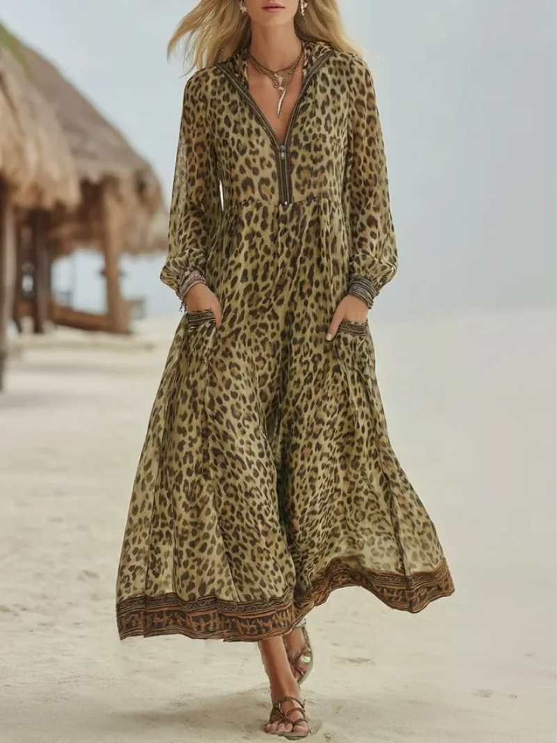 Yethrika | Vestido Maxi Animal Print Con Cremallera