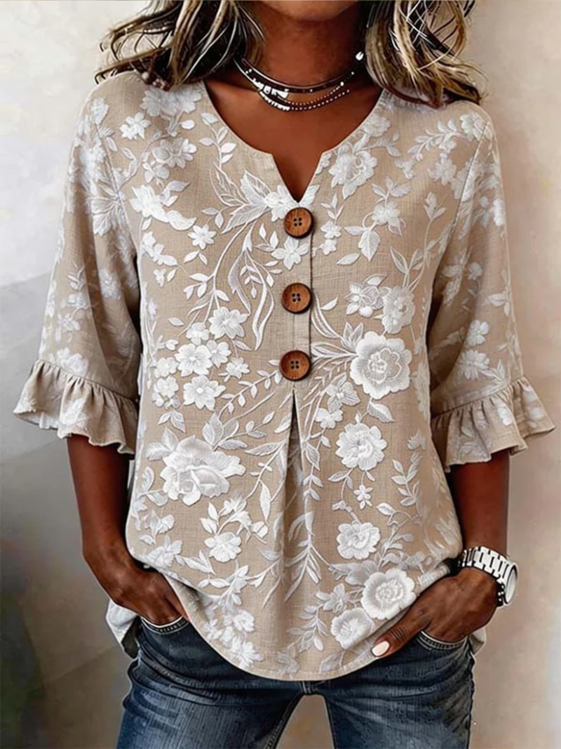 Dynika | Top Boho Floral de Lino