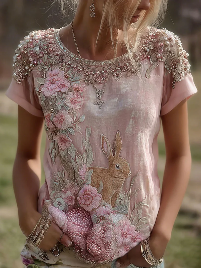 Julija | Blusa Cuello Redondo Con Estampado Conejo