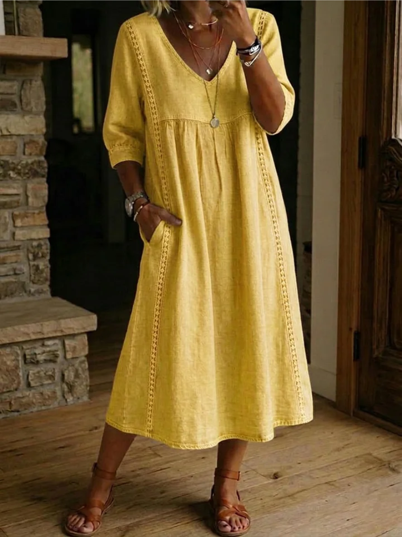Zelmiraa | Vestido Midi Suelto Bolsillos Laterales