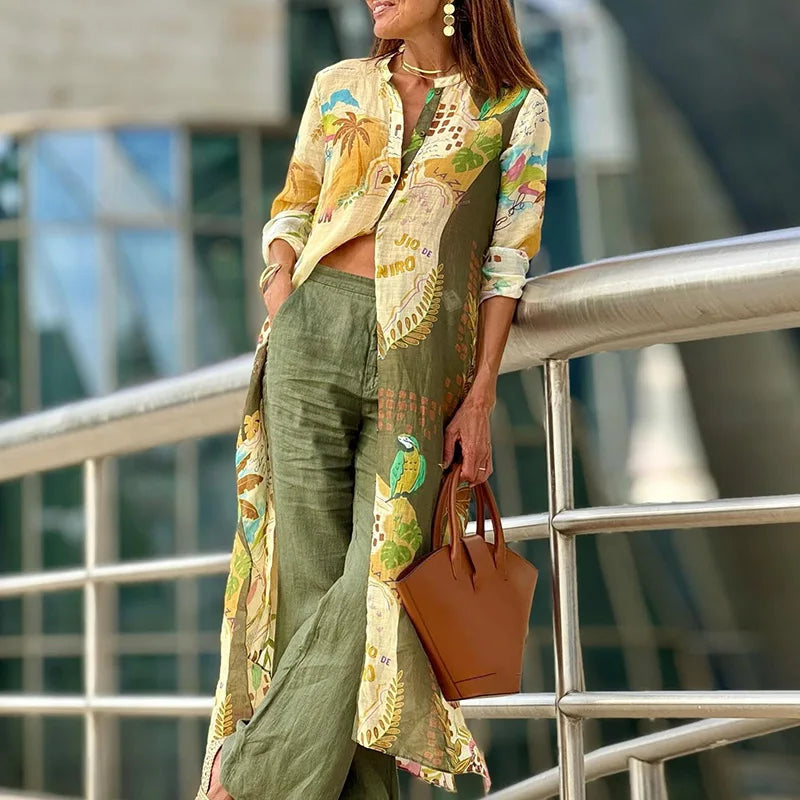 Gabija | Camisa Larga y Pantalones con Estampado Tropical