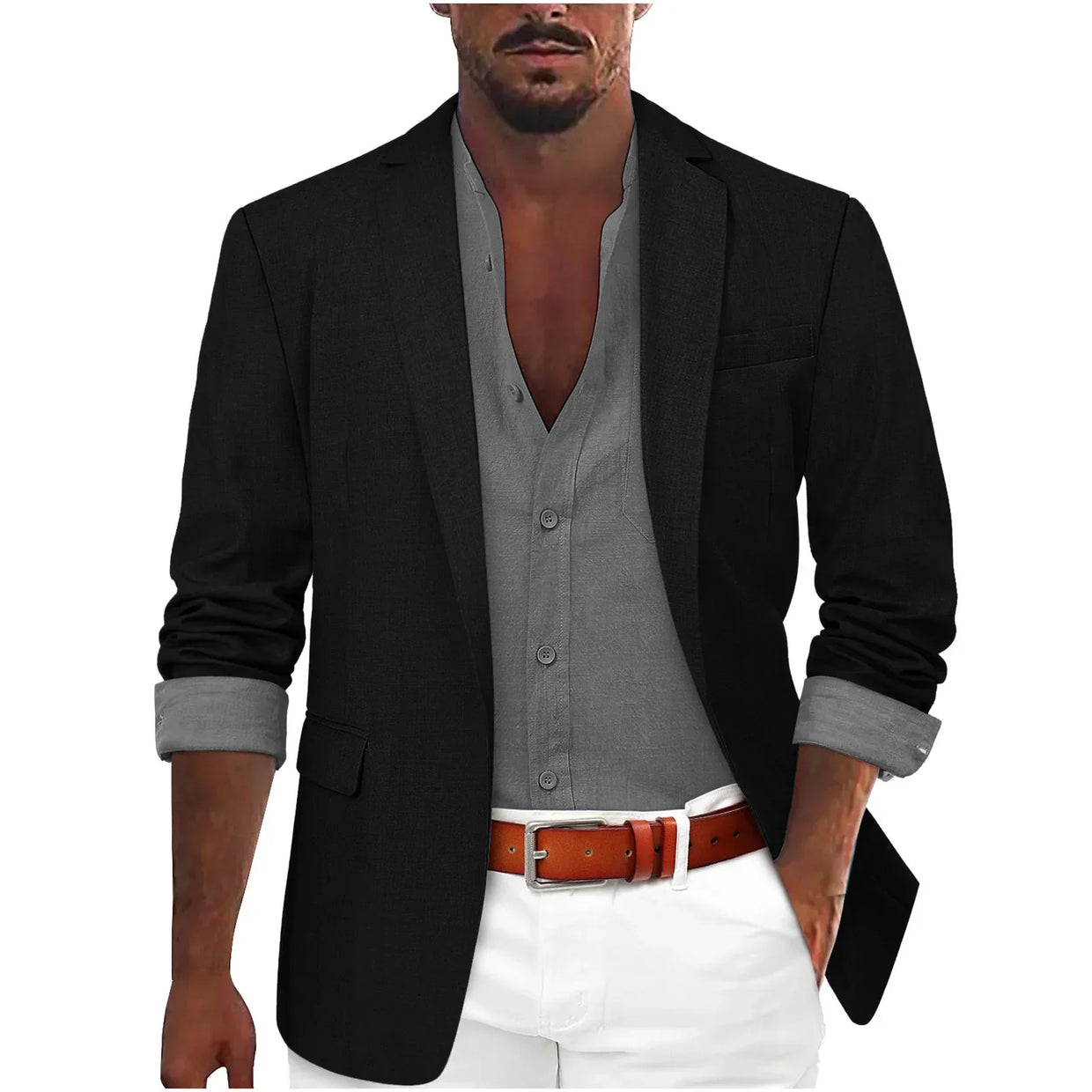 Alanzoka | Blazer Con Solapa en V y Abertura Frontal