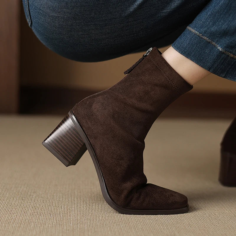 Sheley - Botines de Ante Con Tacón Grueso