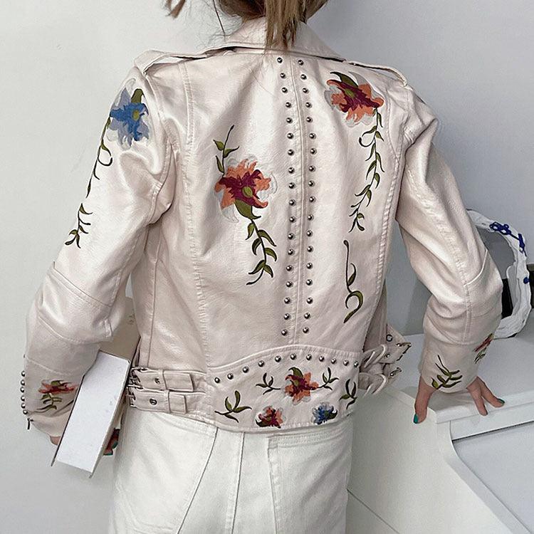 Kymber | Chaqueta Motera Negra Con Bordados Florales