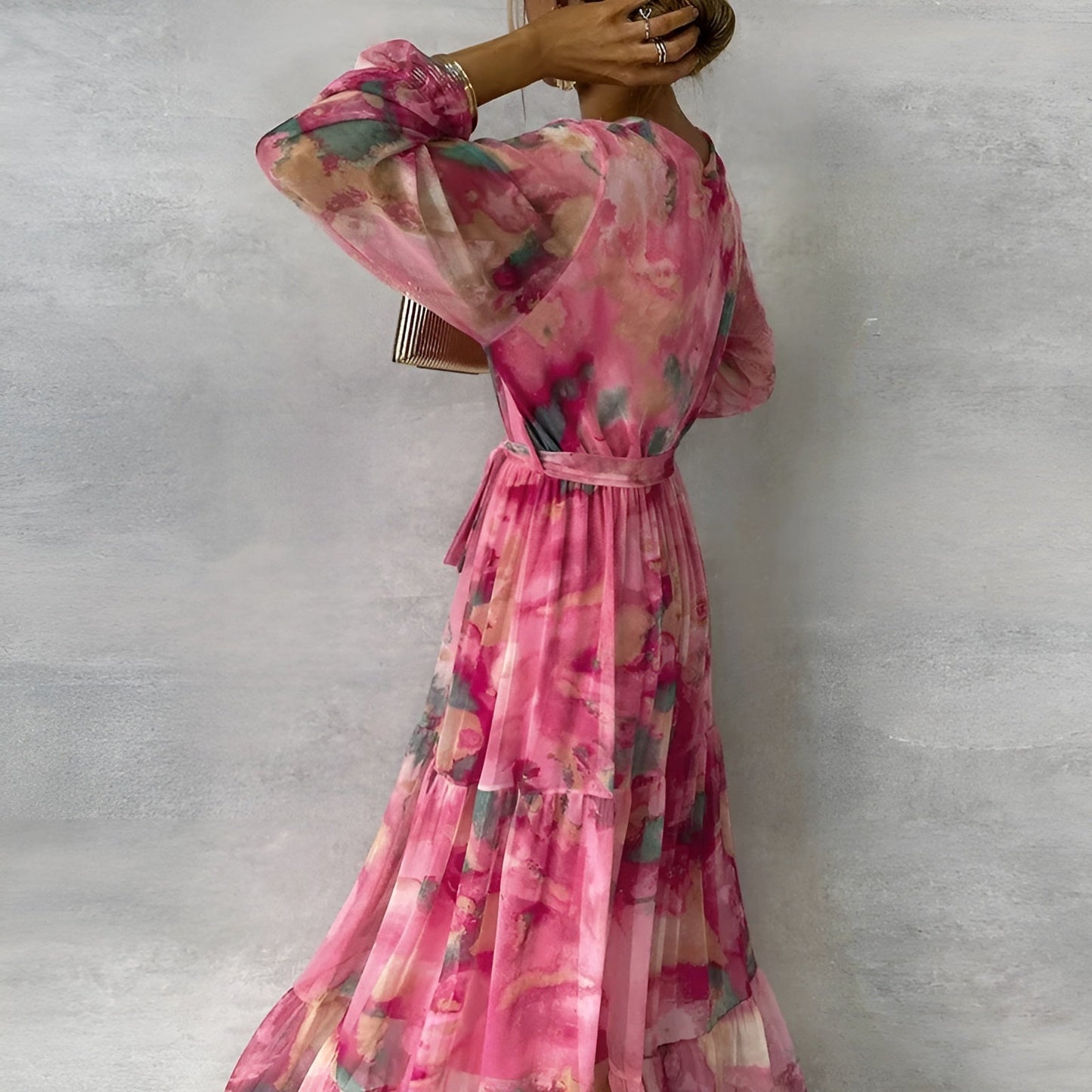 Marizanne | Vestido Largo Cruzado De Manga Larga Con Estampado Floral
