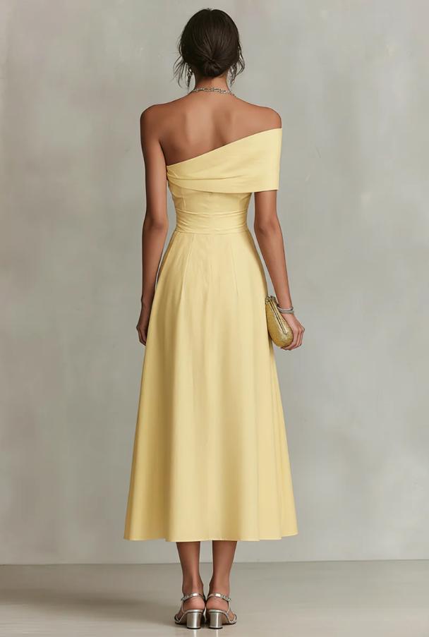 Nermin | Vestido MIDI Con Hombros Al Descubierto Y Diseño Acampanado