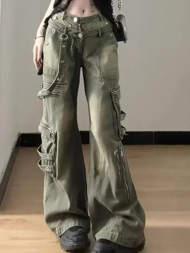 Melody | Pantalones Cargo De Corte Ancho en Color Oliva