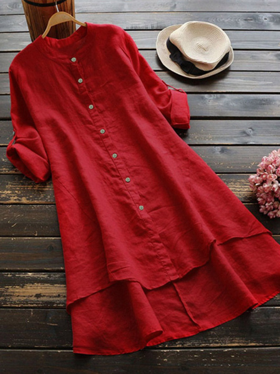 Haleena - Vestido Midi de Manga Larga Con Botones en la Parte Delantera