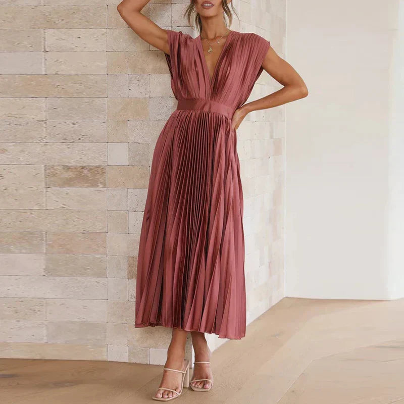 Gonny | Vestido Midi Plisado Sin Mangas Cuello V