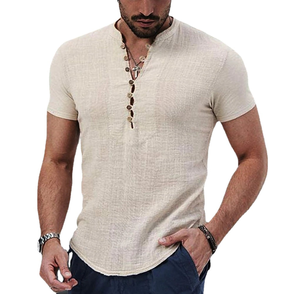 Anestis | Camiseta Henley Manga Corta Gris
