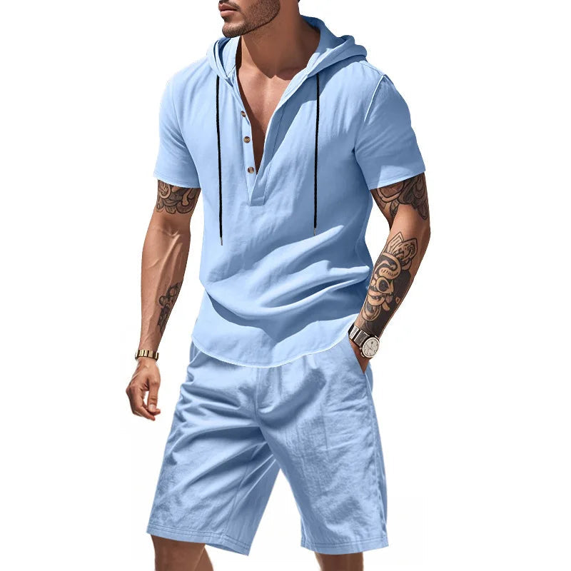 Wiliam - Conjunto de Camiseta Con Capucha y Pantalones Cortos de Manga Corta