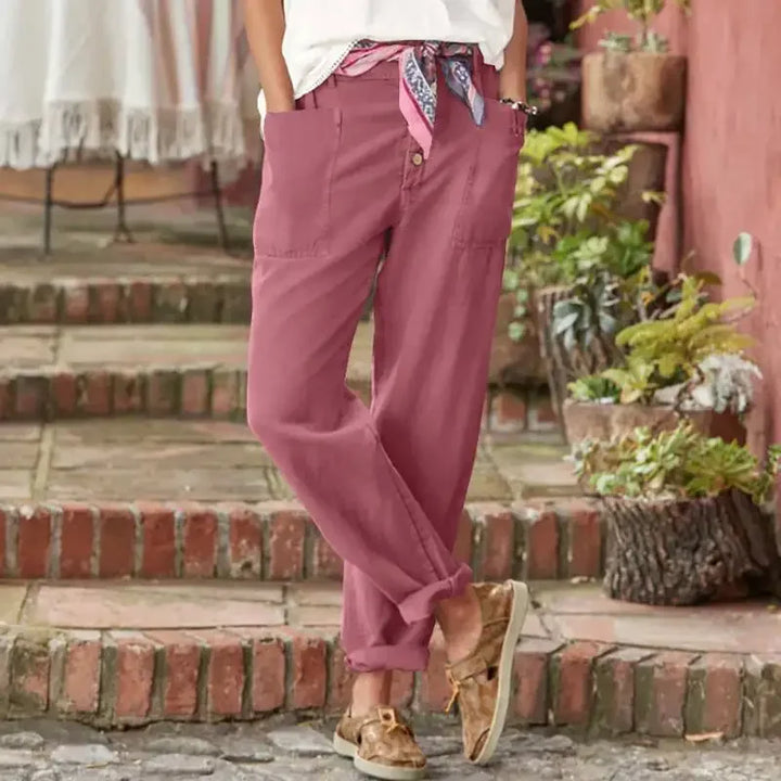 Inge - Pantalones Ajustados Tobilleros Con Botones Frontales y Bolsillos Funcionales