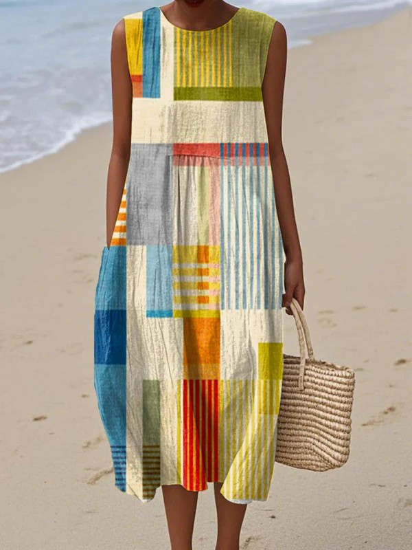 Elva | Vestido MIDI Sin Mangas Con Estampado Abstracto