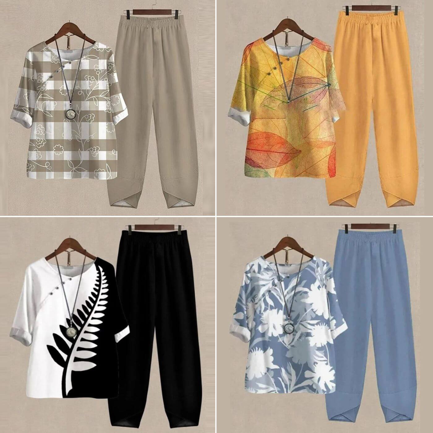 Raquel - Conjunto de dos Piezas Compuesto por un top Estampado Holgado y unos Pantalones
