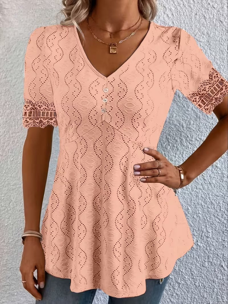 Lolytta | Blusa Con Cuello en V Y Mangas De Encaje