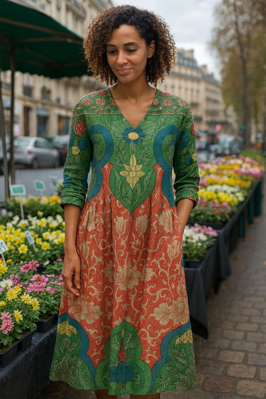 Bernadine | Vestido Largo Floral con Escote en V