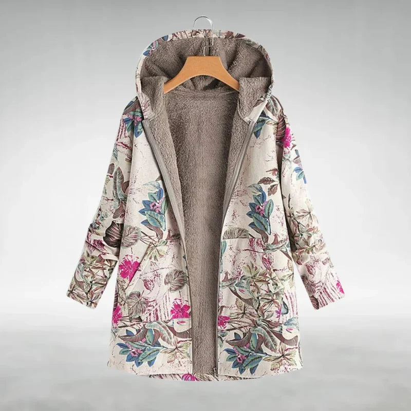 Panida | Chaqueta Floral Con Capucha y Forro Afelpado