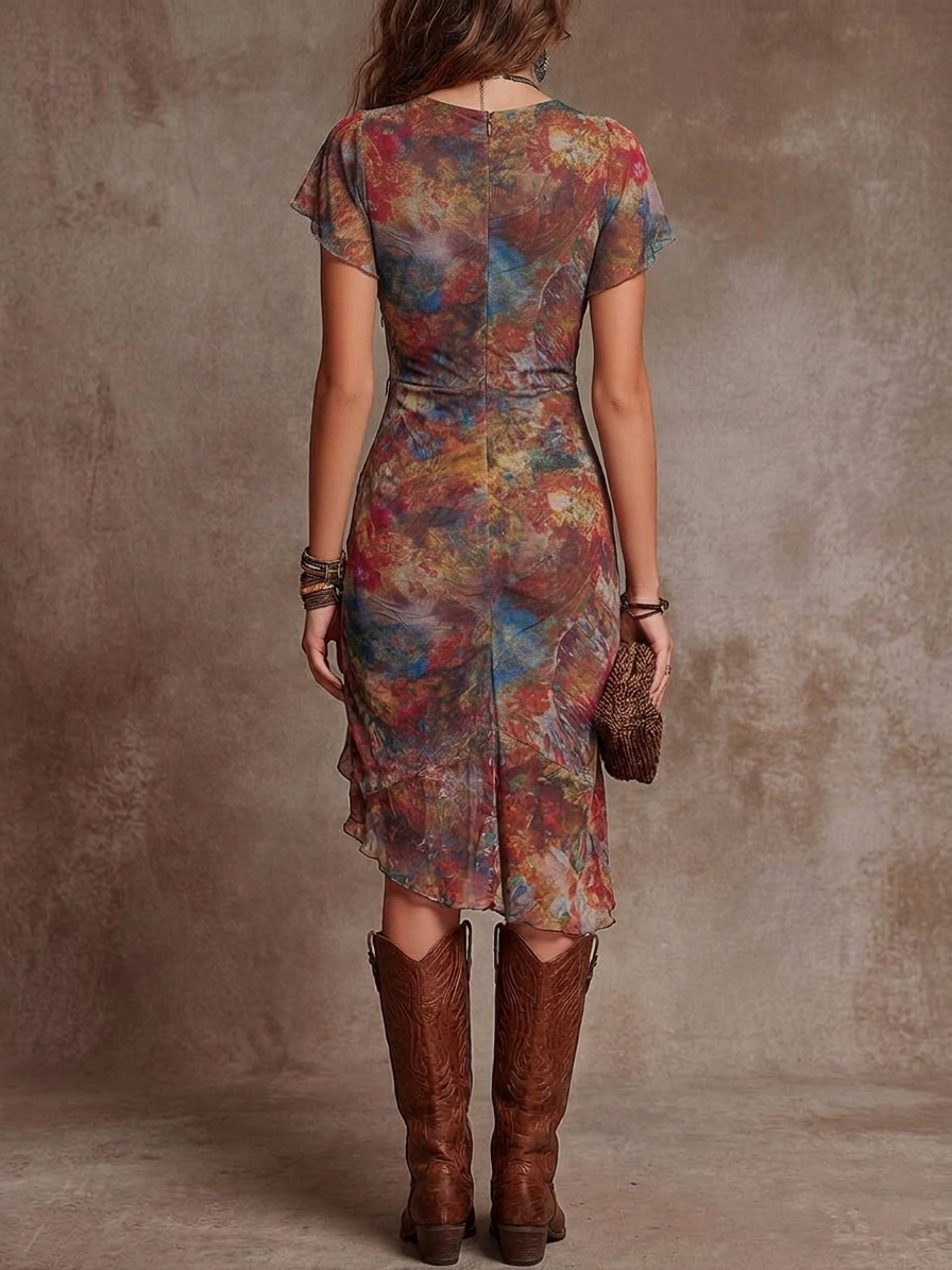 Jacklen | Vestido midi con Estampado Abstracto y Escote en V