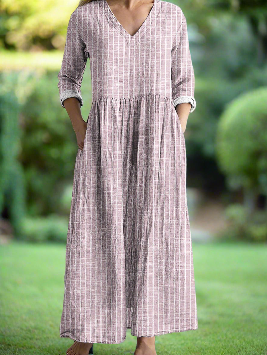 Gregoria | Vestido Largo De Rayas Con Cuello en V