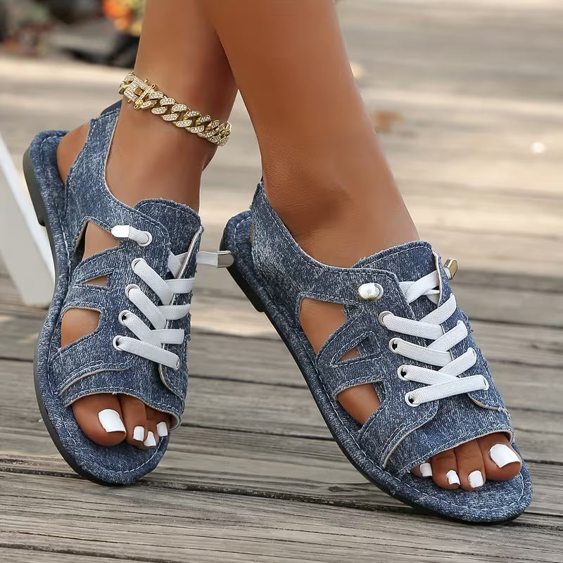 Samyn - Sandalias Planas Con Cordones y Punta Abierta