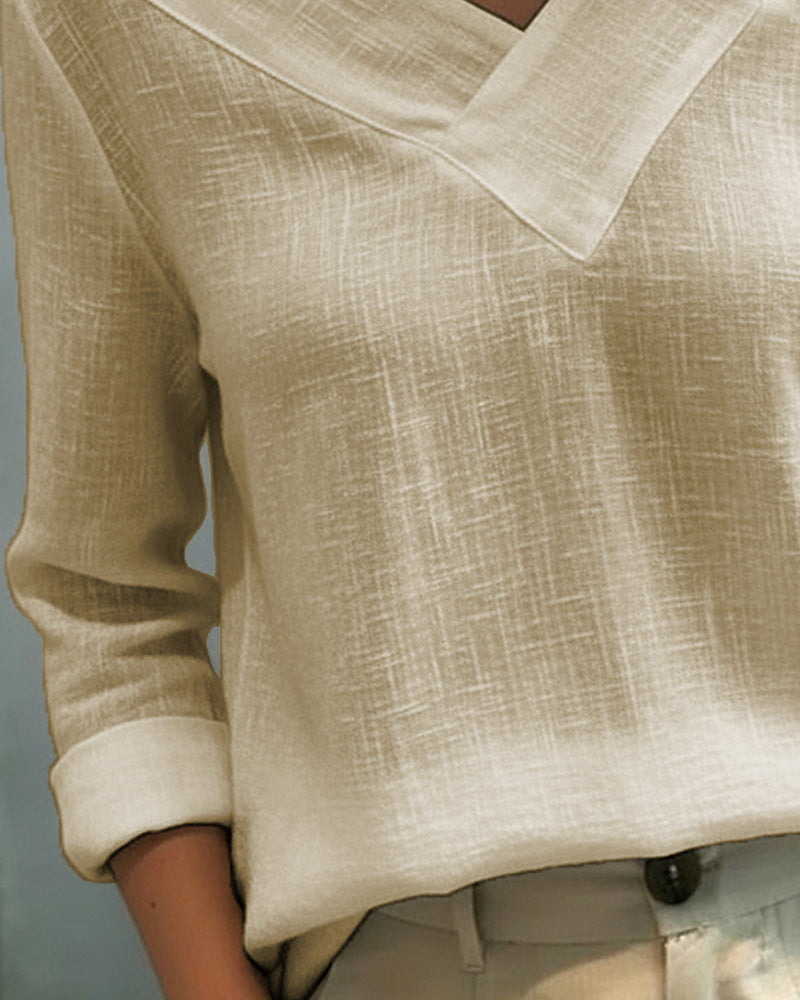 Makeeta - Blusa de Manga Larga con cuello en V Asimétrico