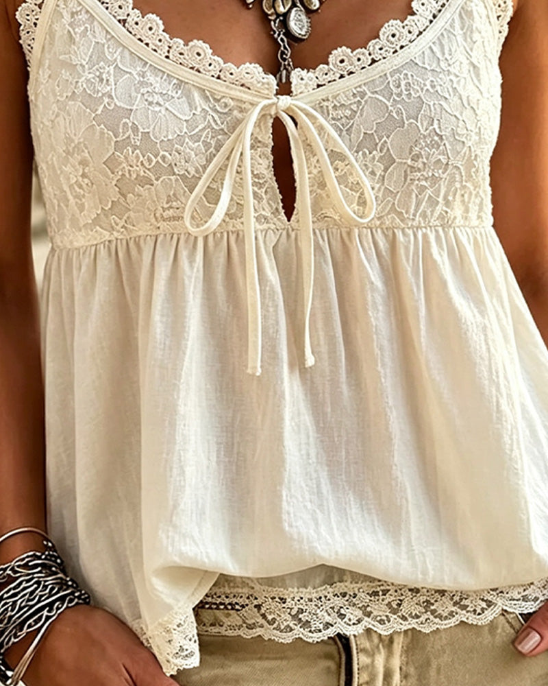Jariya | Camisola De Encaje Color Crema Con Lazo Delantero