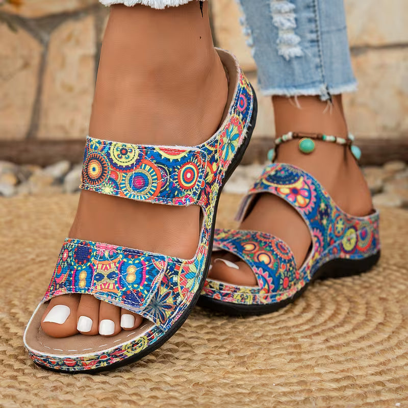 Dhifef | Sandalias De Punta Abierta Con Estampado Y Doble Tira