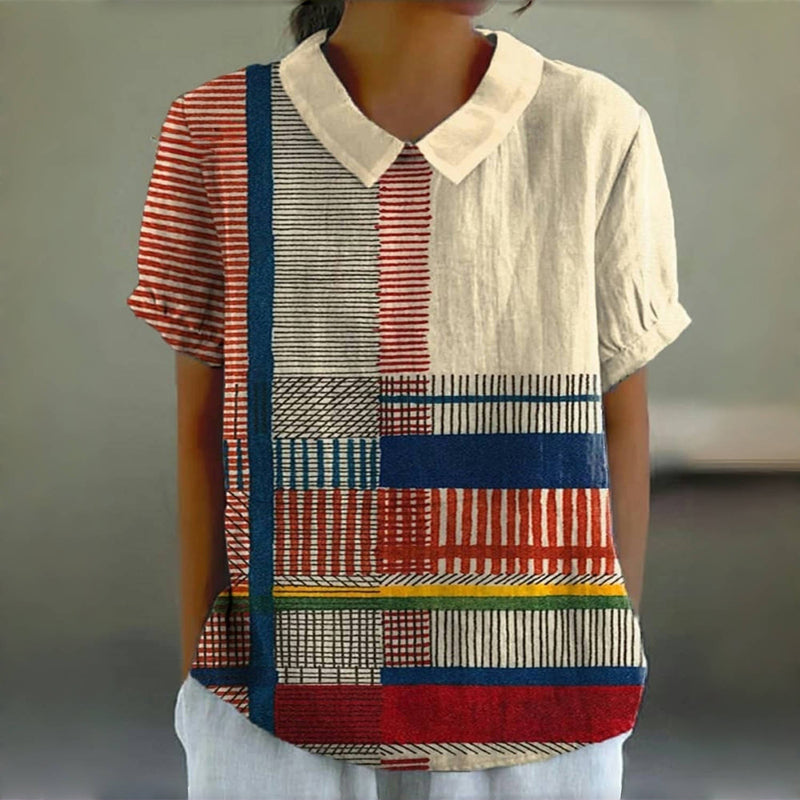 Maudie | Blusa con Estampado de Patchwork y cuello Peter Pan
