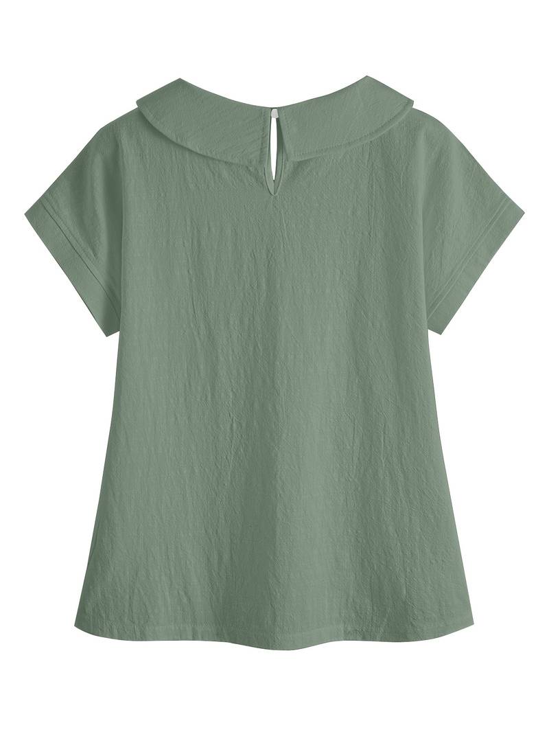 Krischelle - Blusa de Manga Corta Con Cuello Peter Pan