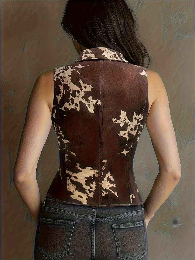 Laong | Top Sin Mangas Con Cuello Y Estampado, Estilo Chaleco