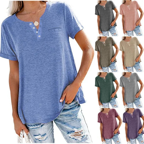 Cettina | Camiseta Henley Manga Corta Bolsillo