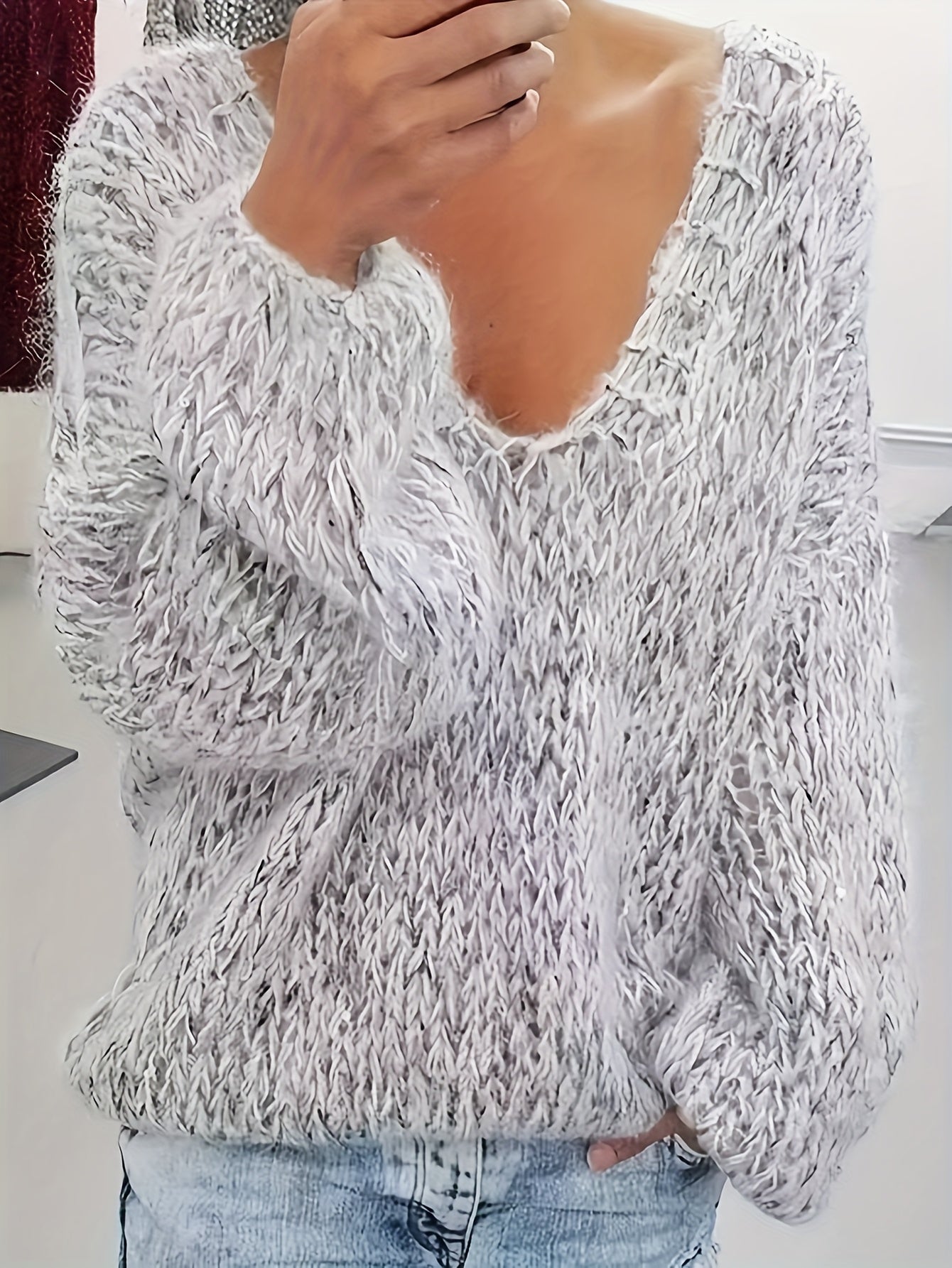 Vriona | Jersey Con Cuello en V y Mangas Largas Abullonadas