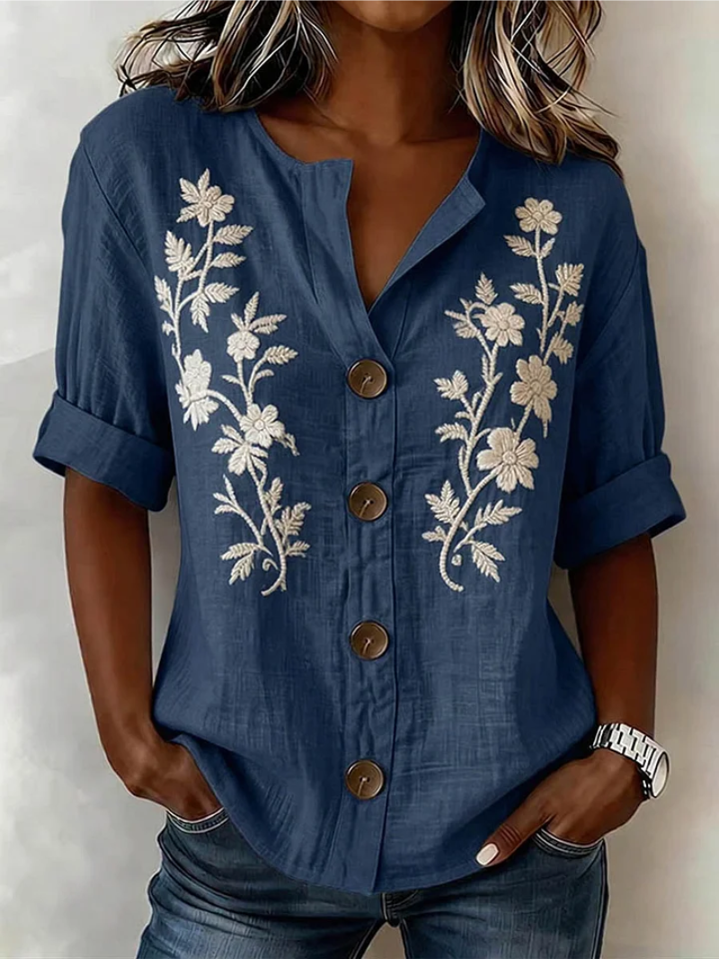 Saleena - Top Elegante Con Bordado Floral